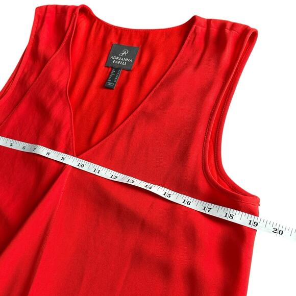 Adrianna Papell Sz 10 Asymmetrical Front Drape Crepe Shift Dress Orange Midi - Picture 8 of 11